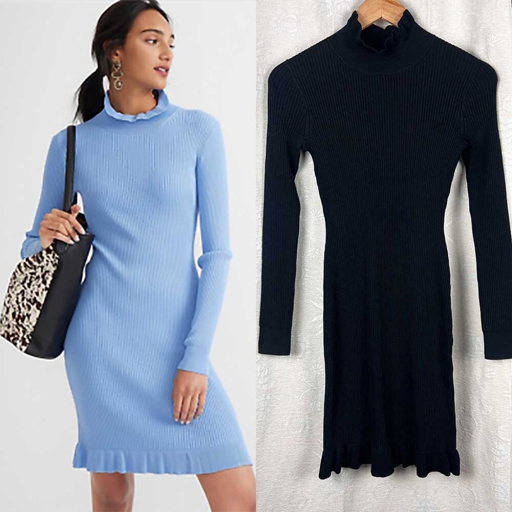 J. Crew supersculpt ruffleneck mini sweater dress